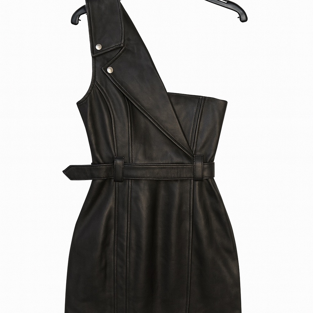 House of CB London Black Faux Leather Biker Mini Dress – Size S - Picture 7 of 8